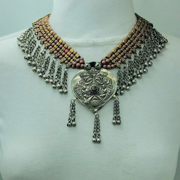 Multilayer Beaded Chain Necklac Handmade Tribal Beaded Necklace With Leaf Shap - Picture 1 of 10